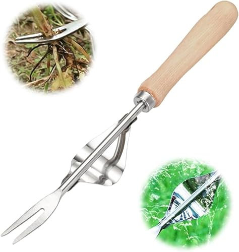 Weeding Tool V-Shaped Forks, Stainless Steel Weed Puller Tool with Metal Leverage Base to Easy Weed Removal & Deeper Root Digging, Manual Hand Weeder (1PCS)