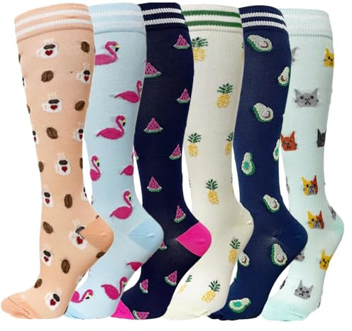GEYIWSSXY 6 paia di calze a compressione per uomo e donna, colorate, Multicolore-10, S-M