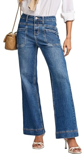 EVALESS Jeans for Women Wide Leg High Waisted Stretchy Straight Bootcut Jeans Trendy Fall 2026 Control Tummy Casual Loose Fit Denim Pants Womens Fashion Clothing Ashleigh Blue Size 14