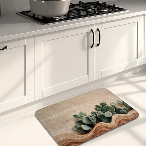Alfombrillas de cocina con diseño de cactus para suelo, alfombras rústicas de espuma viscoelástica, acolchadas, cómodas, lavables, antideslizantes, para fregaderos de cocina, lavandería, baño, 20 x 31
