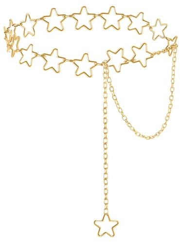 Catena in vita, con stella dorata, regolabile, in metallo, accessorio alla moda per abiti, gonne, jeans, donne e ragazze