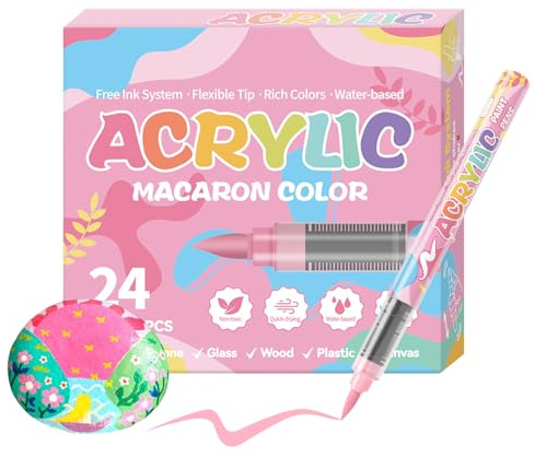 Pennarelli Acrilici - Set Di Pennarelli A Vernice Da 24 Colori - Pennarello Per Graffiti A Base D'Acqua Resistente Sbiadimento Per Lavagna Bianca Pelle Progetti Scolastici Lavorazione Del Legno