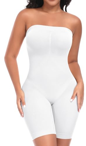 Werena Women's Strapless Shapewear Bodysuit Tummy Control | Seamless Mid Thigh Full Body Shaper, Removable Straps Butt Lifting Body Suit, Open Crotch, Perfect for Daily & Any Occasions