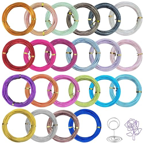 22 Rollen Basteldraht, Aluminiumdraht 1mm x 5m Bindedraht Dünn Schmuckdraht Metalldraht Mehrfarbiger Aluminium Handwerk Draht für Modellen Armaturen Skulpturen