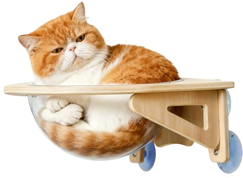 Étagères À Fixer Au Mur pour Chats - Caverne De Fenêtre À Ventouse | Étagères Murales pour Chat | Hamac Fenêtre Transparent À Ventouses Dôme pour Intérieur Maison Appartement Bureau Salon