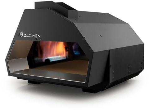 Glowen Raptor Pizzaofen Gas und Holz - Multi-Brennstoff Pizza Ofen Outdoor für Pizzen bis 34 cm – Erreicht in nur 25 Minuten 500 °C – Rolling Flame Technology – 20 mm Schamottstein (Schwarz)