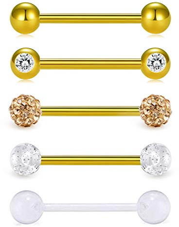 Vcmart Zungenpiercing, 16 mm, 14 g, Edelstahl, Metall, Barbells, Herz, Stern, Zungenpiercing, Schmuck, Edelstahl