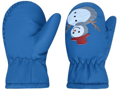 Toddler Kids Ski Gloves Waterproof Thermal Winter Snow Snowboard Mittens Warm Snowman Pattern Fleece Lined Gloves for Skiing Snowboarding Girls Boys Age 1-3 Years Old