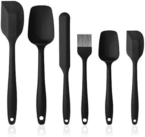 Set di 6 spatole in silicone resistente al calore con utensili da cucina in acciaio inox antiaderente per cottura, cottura e miscelazione (nero)