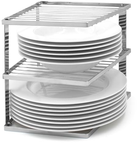 joeji's Kitchen Portapiatti Senza oscillazioni salvaspazio per la Cucina Mensole salvaspazio Cucina per mobili a Piastre angolari 25x25x19cm Argento