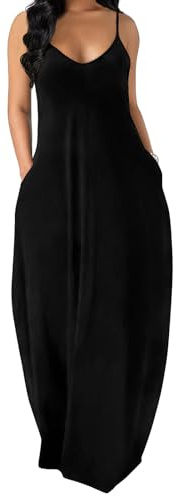 OFEEFAN Maxi Dresses for Women 2025 Summer Dress Outfits Women Beach Fashion Spaghetti Strap Wedding Guest Dress Black Dresses L