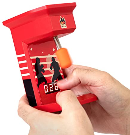 Retro Mini Arcade Finger Boxing Game, Desktop Arcade Machine, Portable Tabletop Finger Punch Bag Game with Score Counter, Great Gifts for Men & Dad - ThumbsUp!, Red