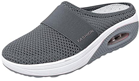 Clogs - Zapatillas de mujer con plataforma para el tiempo libre, zapatillas de malla, transpirables, para jardín, antideslizantes, para caminar o para la salud, gris oscuro, 37 EU