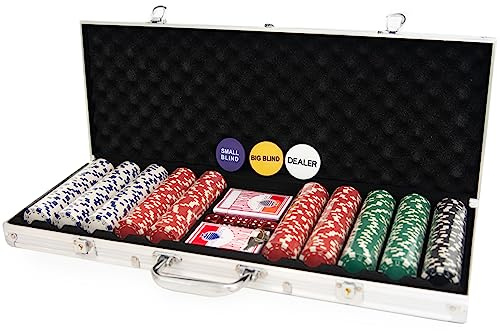 M.Y Texas Hold'em Poker Set - 500 Piece Set in Aluminium Case with 11.5g Heavyweight Poker Chips 2 Decks of Playing Cards Dealer Big Blind and Small Blind Buttons and 5 Dice