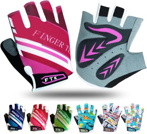 Guanti da ciclismo per bambini, con mezze dita, imbottiti in gel, antiscivolo, traspiranti, senza dita, regolabili, per mountain bike, corsa, equitazione, sport, ciclismo all'aperto, pattinaggio