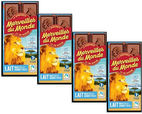 Lot de 4 Tablettes Merveilles du Monde - Chocolat Lait Noisettes et Amandes pilées (4)