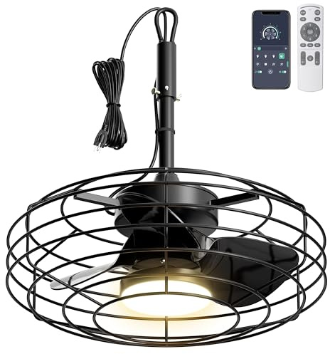 Coolbull 20 Inch Outdoor Ceiling Fans with Light, IP63 Waterproof Gazebo Fan with Hanging Hook, Plug in Caged Ceiling Fan, Remote&APP Control, 3 CCT, 6 Speeds for Patio, Pergola, Canopy, Black