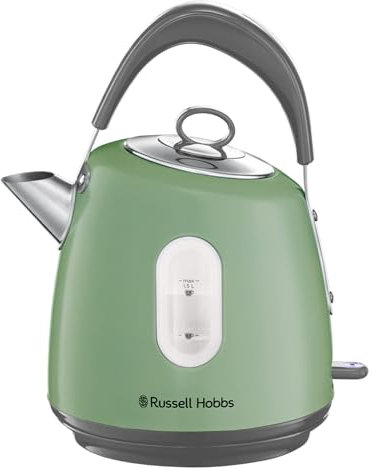 Russell Hobbs Electric Kettle (For Hot Water, Tea or Coffee, 1.5L, Fast Boil, Stainless steel with grey accents, Pull off lid, Perfect pour spout, Internal illumination, 3000W, Sage) Stylevia 28134