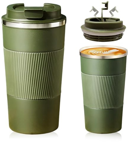 Senshuomy Travel Mug, Insulated Coffee Cup with Leakproof Lid(Green/510ml) | Reusable Coffee Cups Travel Cup,Stainless Steel thermaol Mug for Hot Cold Drinks