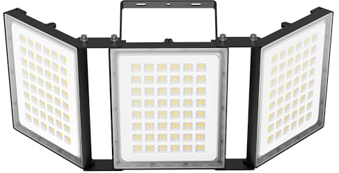 SOLLA-2025 Lite 600W LED Outdoor Floodlight, 60000LM, 6000K Daylight White IP66 Waterproof, 3 Heads Adjustable Outdoor Security Lighting for Parking Lots, Yards, Soccer Field-Black