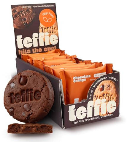Dark Chocolate Orange Snack - High Fibre Treat with Teff Grain, 11+ Vitamins & Minerals, Plant-Based, Vegan & Gluten-Free, No Refined Sugar - Healthy snacks for Adults & Kids, Box of 12 by Teffie