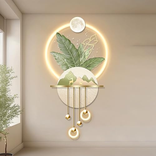 3D Relief LED Decorative Painting,Creative landscape modern home decor landscape wall sculpture,crystal porcelain wall art,3D Wall Art for Home Entrance Corridor Bedroom(G,157*70cm/61.8*27.5in)