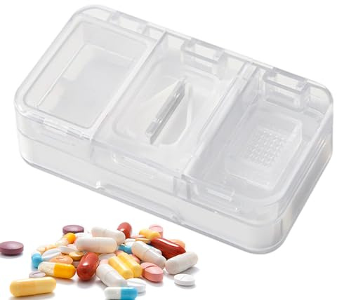 Qukoielly Tagliapillole portatile, a doppio strato, per affettare le pillole, portatile, quotidiano, settimanale, per adulti, lavoro, viaggi, infermieri, campeggio, scuola, anziani, bambini