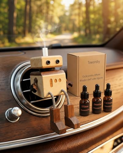 Profumatore Auto in Legno Oscillante con 3 Fragranze (Lavanda/Hiltonn/Gelsomino), Diffusore di Aromi per Auto, Figurina in Legno Fatto a Mano, Deodorante Auto Decorativo Oscillante - Legno Naturale