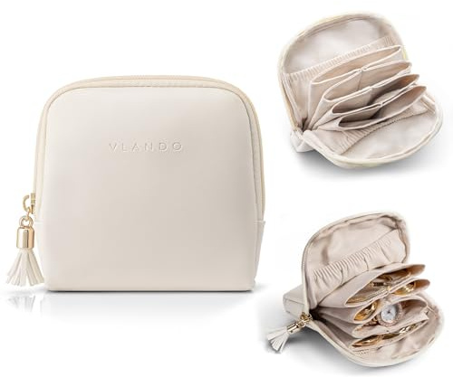 VLANDO Mini Jewelry Travel Case, Mothers Day Gifts for Mom, Jewelry Pouch Bags with Zipper, Velvet Jewelry Organizer Storage Bag for Bracelet Rings Earring Travel Essentials-White