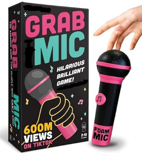 Bästa presenten officiella Ta mikrofonen – Karaoke spel för familjen, 8+ år gammal, 2-10 spelare – brädspel för sångare med 250 texter (125 kort) för roliga nätter och födelsedagsfest, barngåva