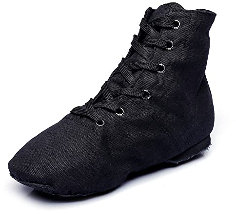 MSMAX Womens Jazz Dance Boots Lace Up High Top Character Shoes for Women - Split Sole Ankle Boots for Jazz, Theater, Stage Performance & Costume Black 7.5 M US Women