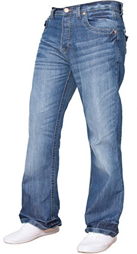 Herren-Jeans, Bootcut-Schnitt, ausgestelltes Bein, weit, blaue Denim-Jeans Gr. 34W x 34L, Light Wash A42