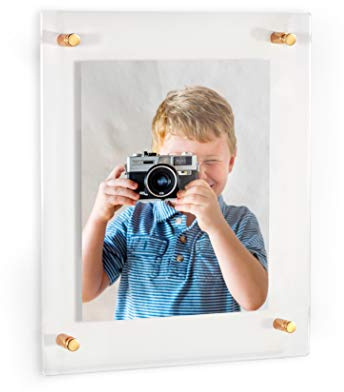ArtToFrames Floating Acrylic Frame for Pictures Up To 8x10 inches (Full Frame is 12x14) with Gold Standoff Wall Mount Hardware