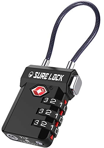 SURE LOCK 3 Digit TSA Approved Luggage Locks (Black 1 Pack)