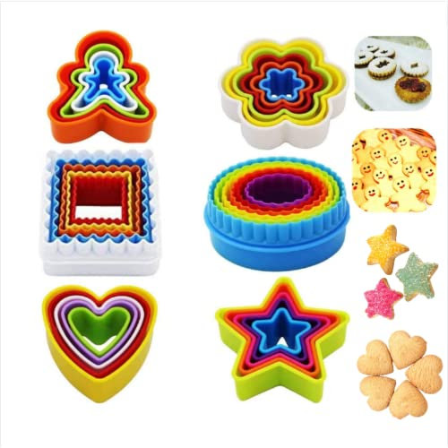 TSKDKIT 32 Pcs Biscuit Cutters Shapes Cookie Cutter Set Plastic Cake and Pastry Cutters Shape Playdough Cutters Small Cookie Molds for Cake, Sandwich, Fondant, Candles Making etc