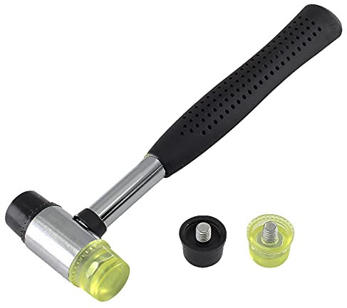 Kyuionty Rubber Mallet Hammer 25mm Double-Face Nylon Rubber Hammer, Soft & Hard Head Mallet with Replacement Heads for Jewelers, Woodworking, Floor Installation
