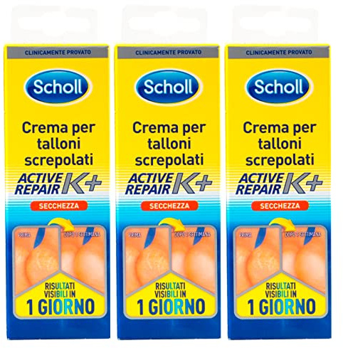 3x Scholl Crema per Talloni Screpolati e Pelle dei Piedi Secca con Active Repair K+ - 3 Tubetti da 60ml ognuno
