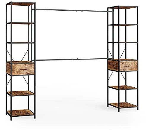 Vicco Kleiderschrank Fyrk, Flügeltürenschrank, Eiche rustikal/Schwarz, 180 x 187 cm