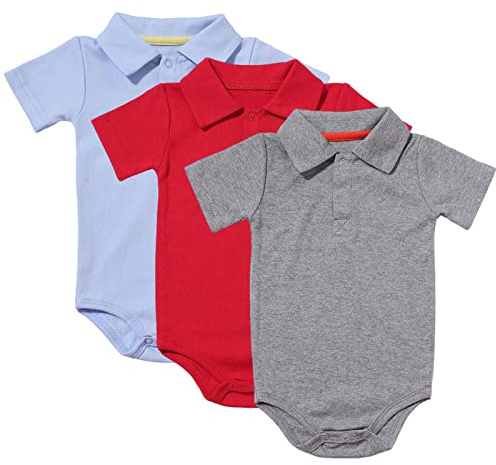 amropi Bebé Niños Body Manga Corta Mono Pack de 3 Mameluco Algodón Pelele Conjuntos Azul/Rojo/Gris,3-6 meses