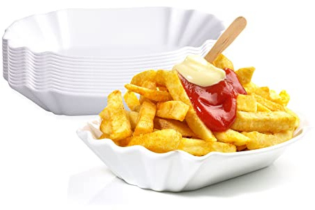 BigDean 12er Set Pommesschale aus Porzellan 19,5 cm - Weiß - Currywurstschale Pommes Frites Currywurst Snack Schale