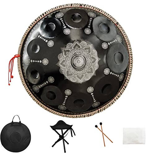 22 Inches 10 Notes D Minor 432HZ Adult's Steel Handpan Drum Instrument,Black