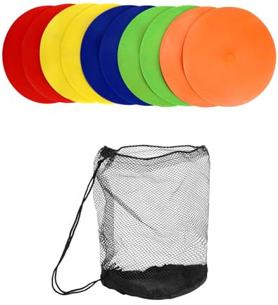 QWORK® 10er Set Markierungsscheiben 23cm mit Aufbewahrungstasche, Spielfeldmarkierung Bodenmarkierung für Fußball, Basketball, Handball - 5 Farben