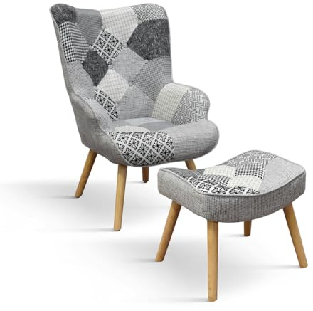 PAZZO DESIGN Ludovica Sessel, 1er Set, Mehrfarbig, Stoffsessel, Relaxsessel, Lesesessel, bequemer Sessel, Holzbeine, mit Fußstütze - id_2029