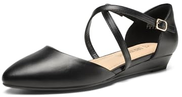 DREAM PAIRS Women's Casual Pointed Toe Ballet Comfort Soft Slip On Flats Shoes with UK Ladies Strap,Size 6,Black-PU,SDFA2402W