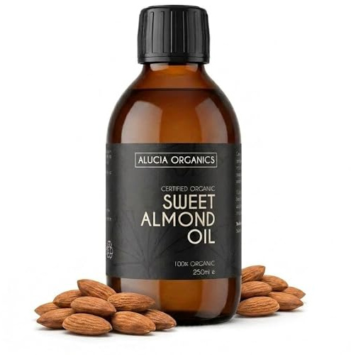 ALUCIA ORGANICS Olio di Mandorle Dolci (Sweet Almond Oil) Biologico Certificato - Olio puro al 100% per viso, corpo e capelli - Naturale, spremuto a freddo e non raffinato - Vegano (250ml)