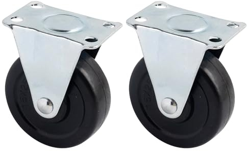Framendino, 2 Pack Rubber Caster Wheels Fixed Black Casters with Rigid Non-Swivel Top Plate for Furniture 3 Inch