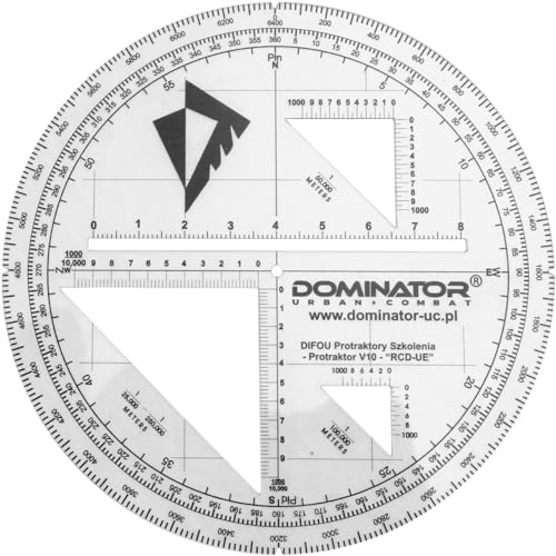 DOMINATOR URBAN COMBAT Rapporteur d'angle militaire tactique - Protracteur de cartes BW avec différentes échelles et échelles de distance V10