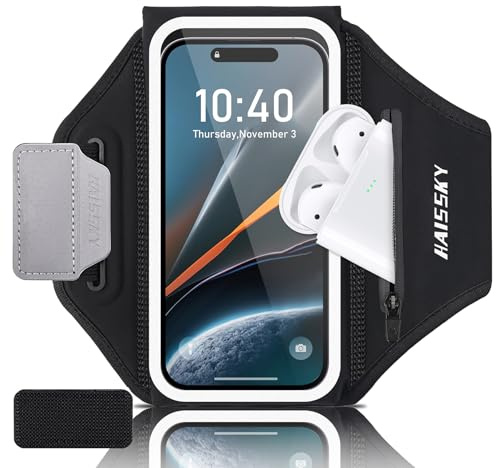 Kebrela Running Phone Armband with Earphone Holder - 3D Design Cell Phone Armband for iPhone 15/14/13 Pro/Plus & Galaxy S20/S10, Water Resistant Sports Phone Holder with Key Slot for 6.9 Device