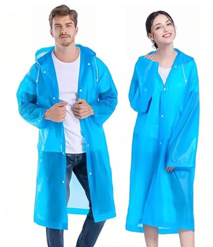 ruitao 2pcs Waterproof Rain Ponchos Adult, EVA Reusable Rain Coat Jacket with Sleeves and Hood, Emergency Raincoats Rain for Camping Disney Hiking Travel