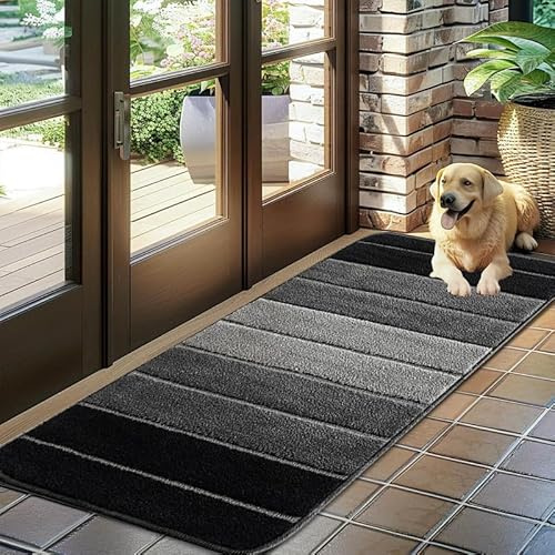 Fit Even Stripe Runner Rug – Large Non-Slip Washable Carpet for Living Room, Bedroom, Hallway, Lounge, Dining, Kitchen, Modern Indoor Long Floor Runners (Black, 60x110 cm)